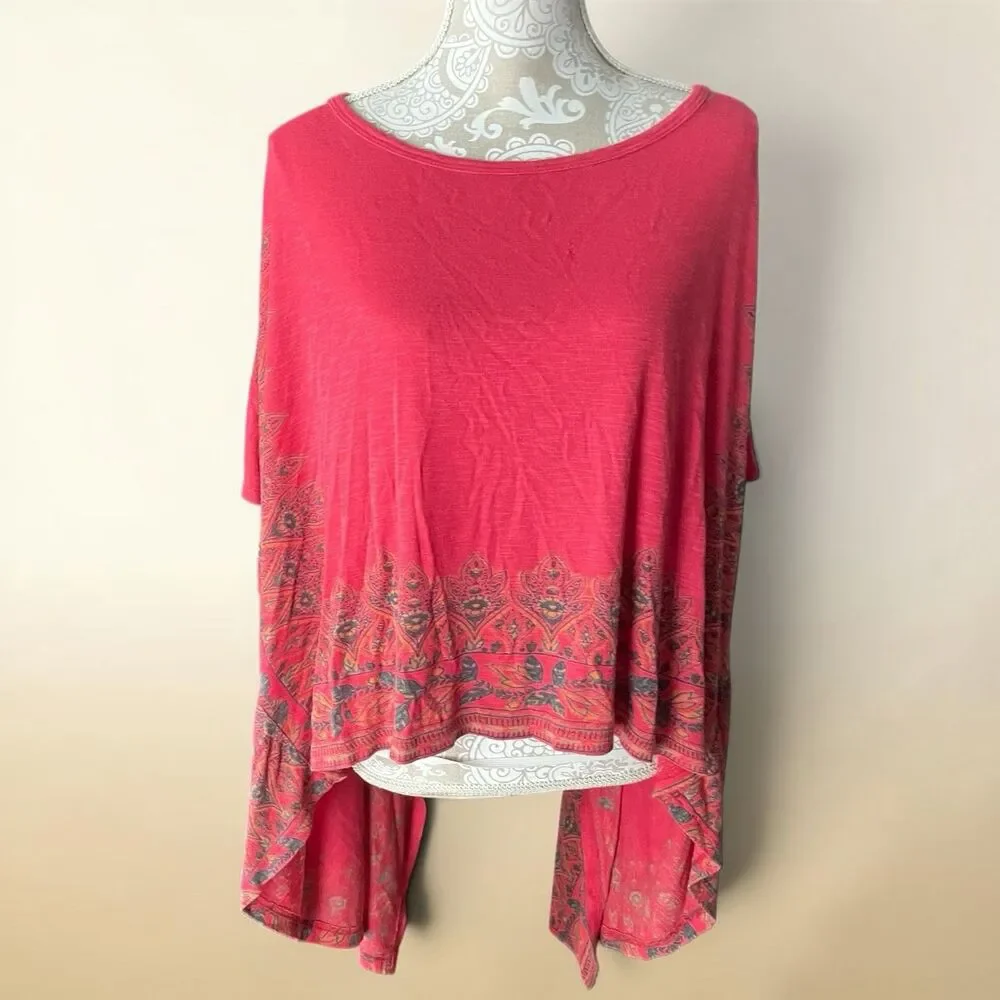 Boho Fairy Grunge Drapey Handkerchief Tunic Free People Pick Me Up Red Tee XS